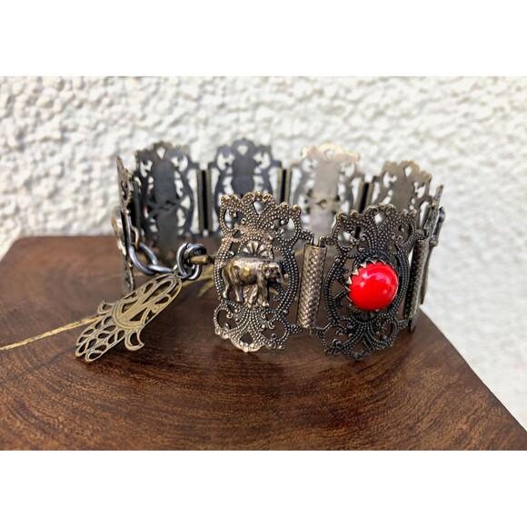 Vintage Filgree Moroccan Bracelet w/ Sword, Elephant Souvenir Du Maroc - Picture 4 of 7